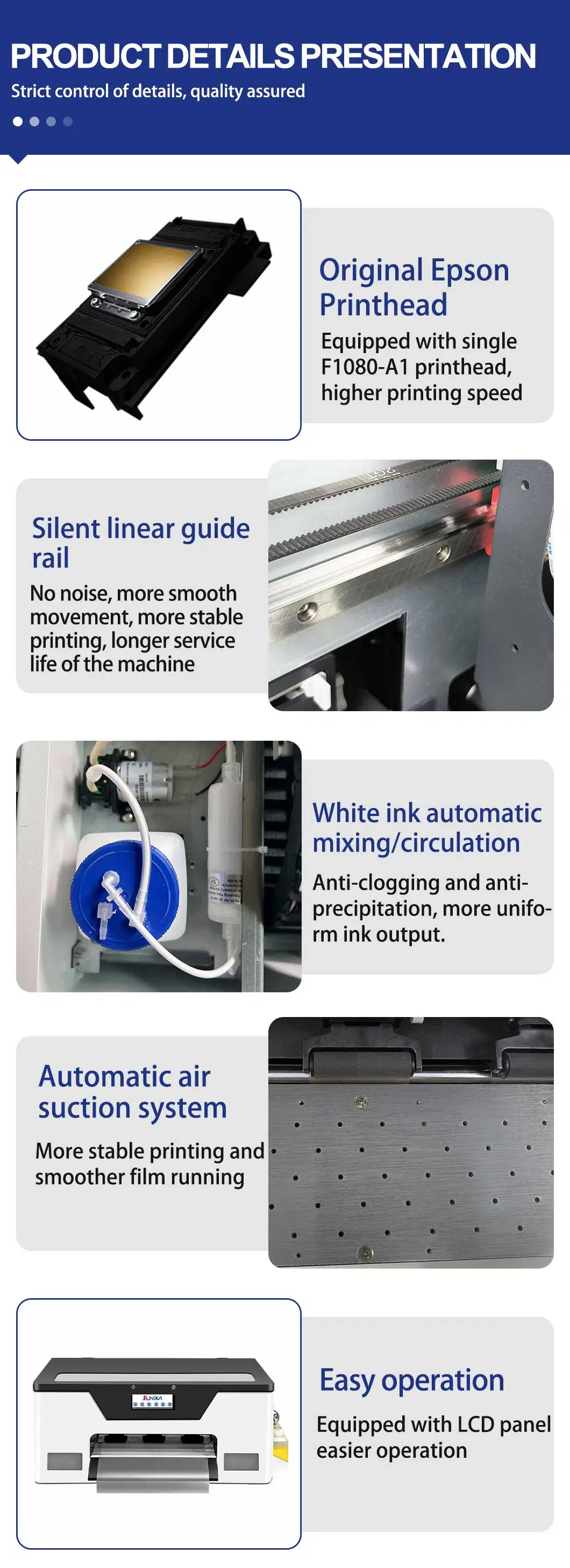 Sunika A3 Dtf Inkjet Printer Set Direct to Film T-Shirt Printing Machine with XP600 Printhead Heat Transfer Technology