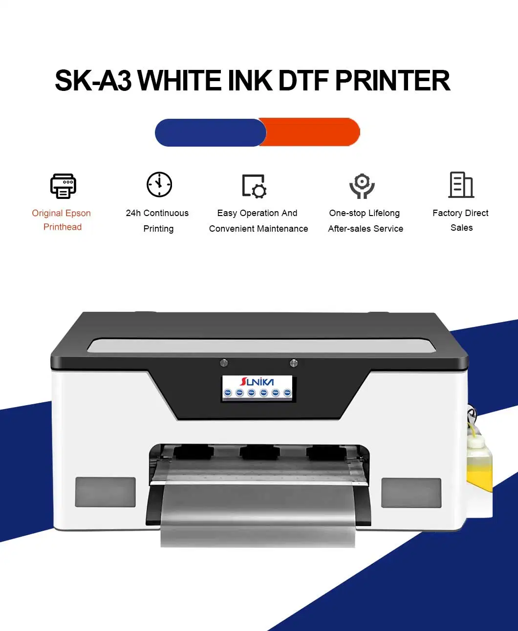 Sunika A3 Dtf Inkjet Printer Set Direct to Film T-Shirt Printing Machine with XP600 Printhead Heat Transfer Technology