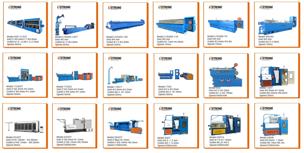 Listrong 0.12-0.5mm Electric Cable Brass Fine Wire Drawing Machine with Continuous Annealing