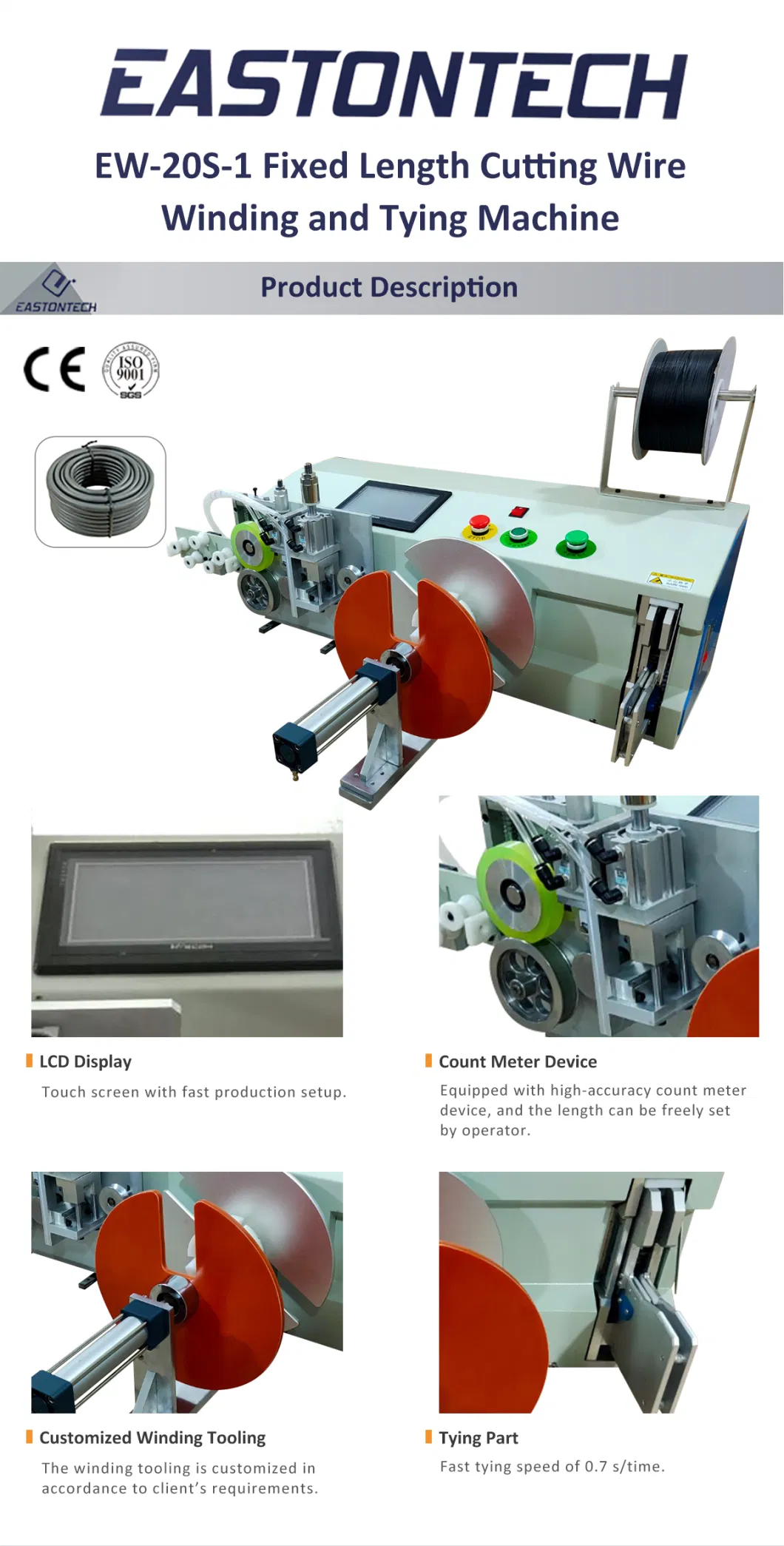 Automatic Long Wire Cable Coil Measuring Flat Winding Tying Machine