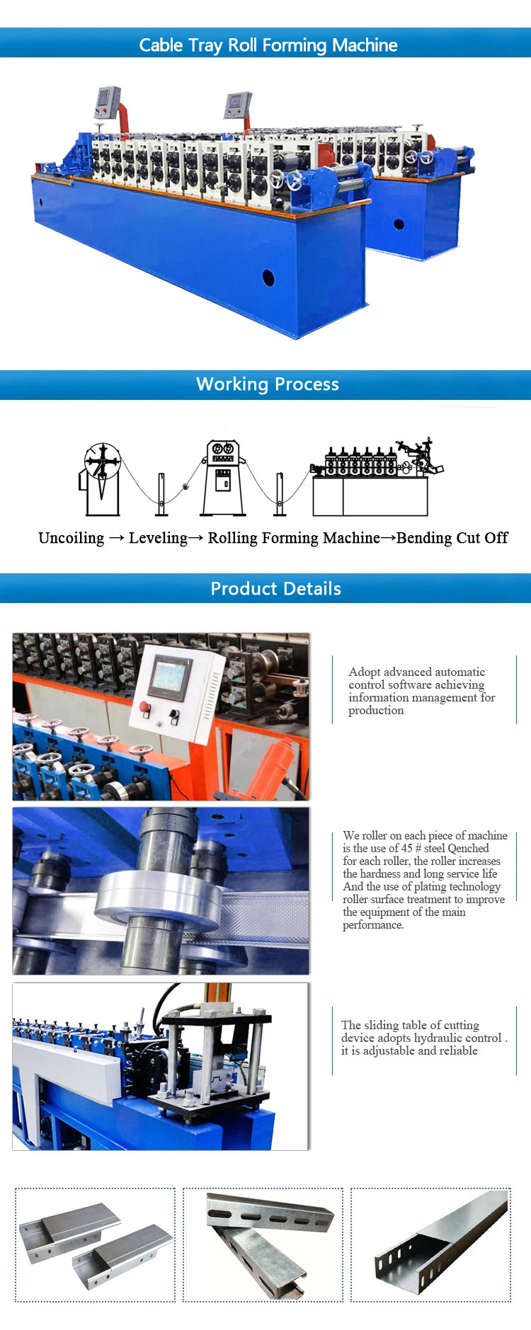 Metal Tile Aluminium Galvanized Carbon Steel Perforated Trough Sheet Cable Tray Track Trunking Cold Drawn/Drawing Roll/Rolling/Roller Making Forming Machine