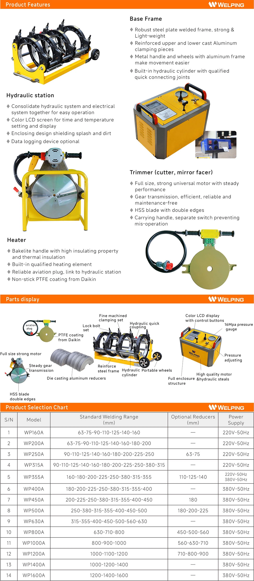 Welping Semi-Automatic 90-315mm Hydraulic Drive Butt Fusion HDPE Welding Machine