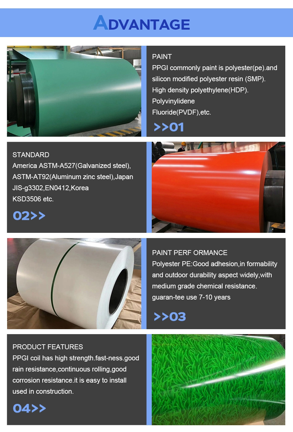 PPGI Prepainted Galvanized Color Coated Steel Coil Dx52D Dx51d ASTM Galvanized PPGI Steel Coil