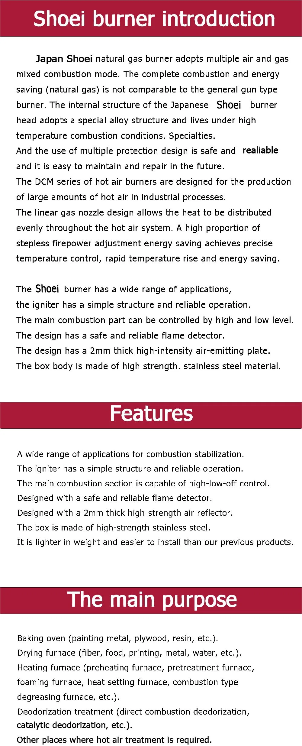 China Factory Directly Supply Hot Air Circulation Shoei Gas Burner for Powder Coating Curing Oven