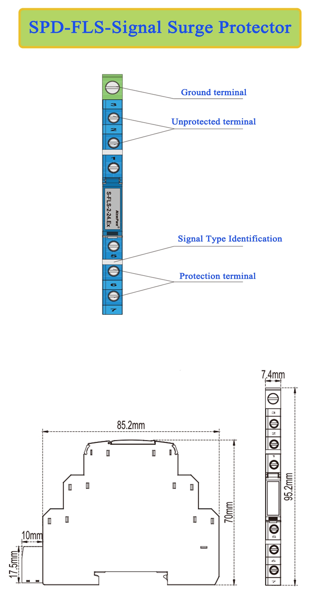 0-20mA RS485 2 Wires Signal Surge Protector PLC Surge Protector DC SPD 24V 5V Surge Arrester Surge Protection of Control System PLC/Dcs