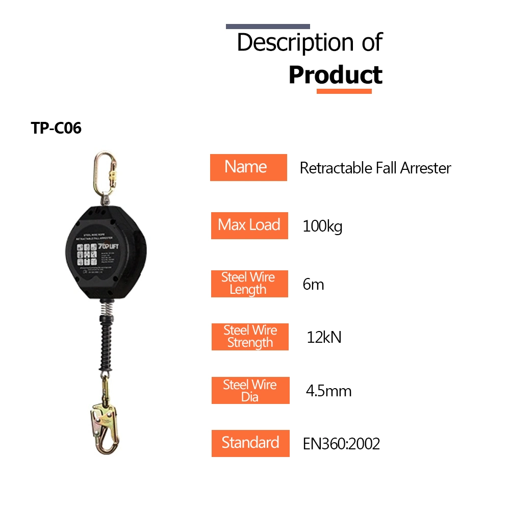 Ultra High Performance Steel Wire Rope Fall Arrester