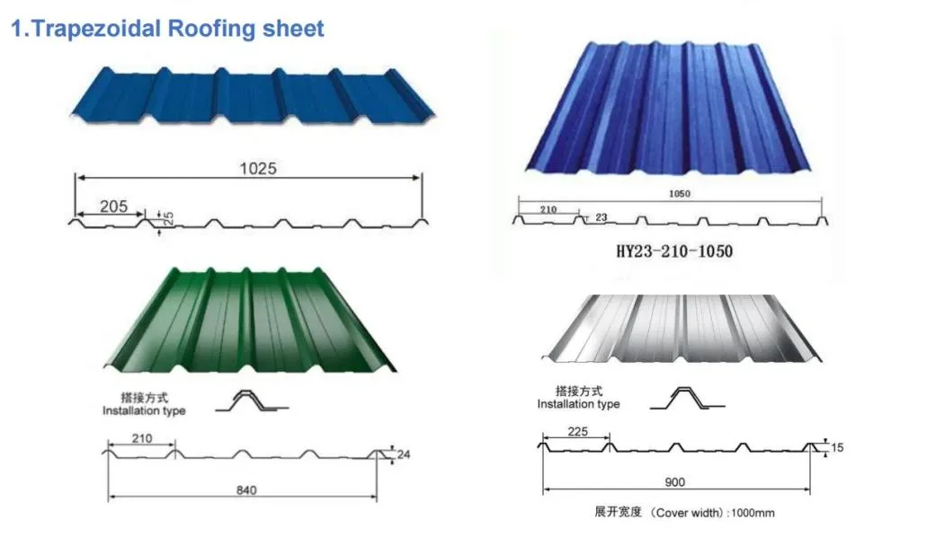 PPGI Corrugated Profiled Color Steel Roof Sheet with Trapezoidal Prepainted Metal