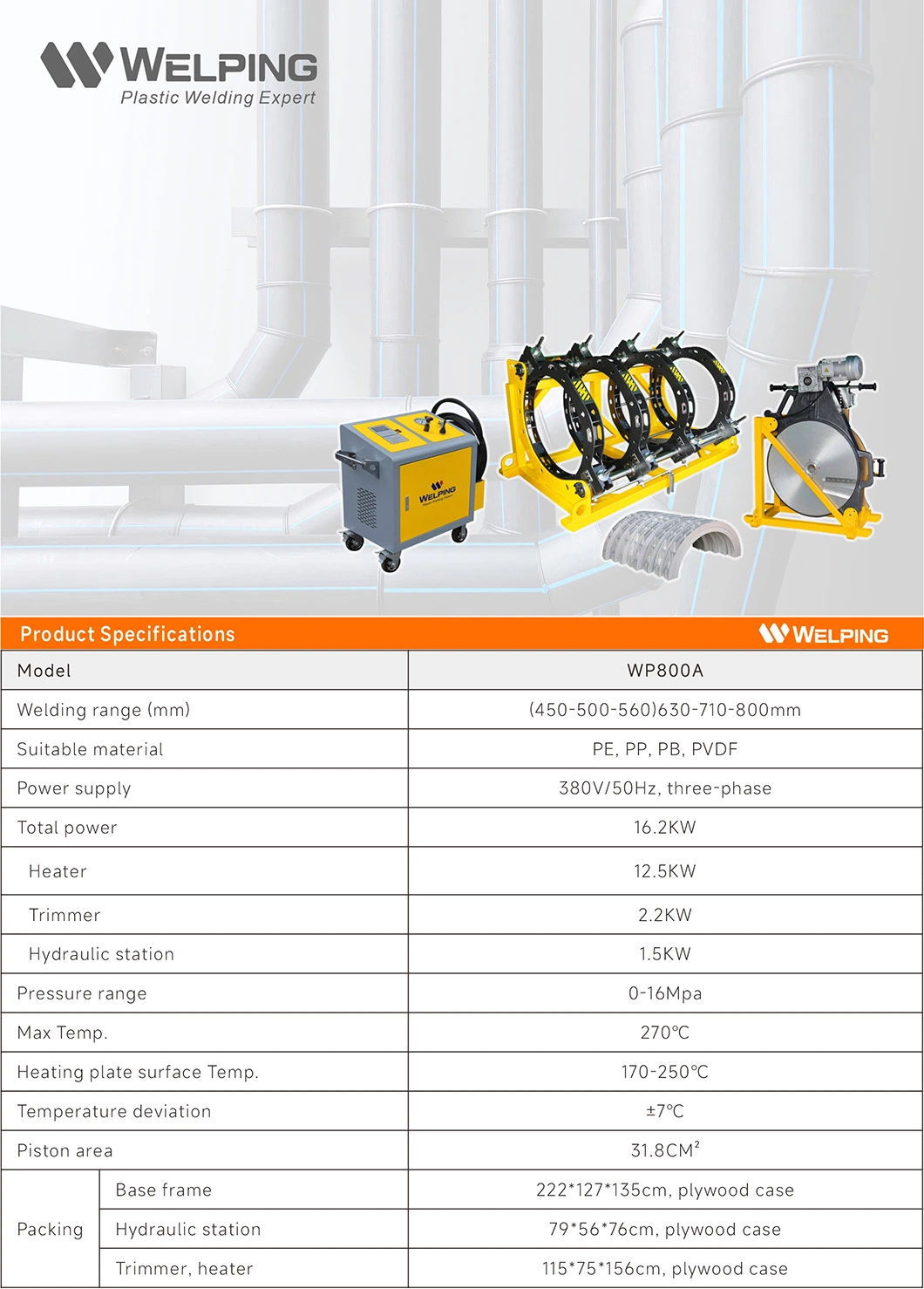 630-800mm 3 Years Warranty HDPE Pipe Fusion Machine Butt Welder HDPE Pipe Joint Machine