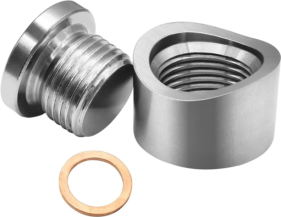 Stainless Steel Mounting Bungs and Plugs Adapter M18 X 1.5 Thread Notched Style Exhaust Weld in Bung with Gaskets