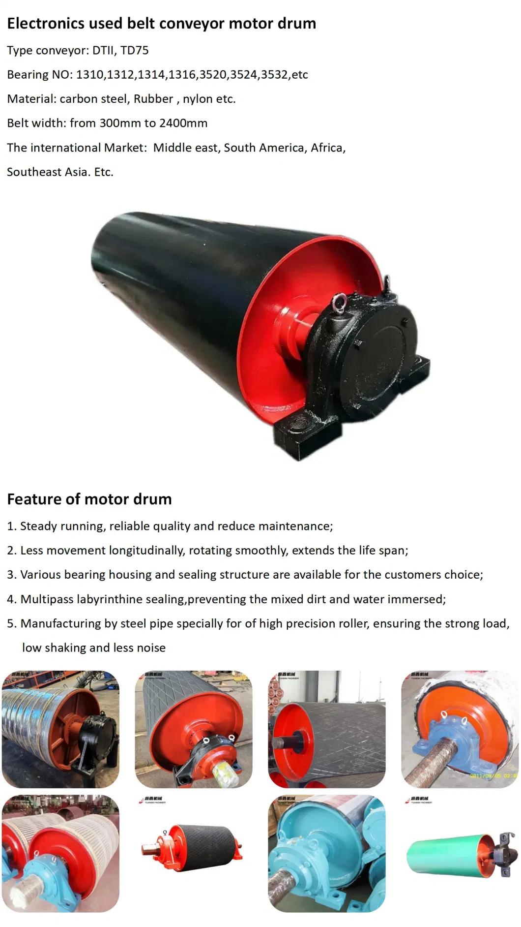 Best Selling Motor Pulley Conveyor Drawing Conveyor Roller Belt Drive Pulleys Drum