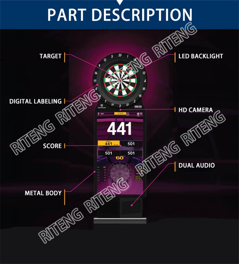 Electronic Online Coin Operated Arcade Dartboard Game Adult 1-4 Players LED Display Phoenix Dart Game Machine for Bar