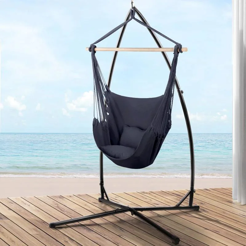 Outdoor 2-in-1 Folding Camping Swing Chair Hanging Sturdy Steel Hammock Stand Frame