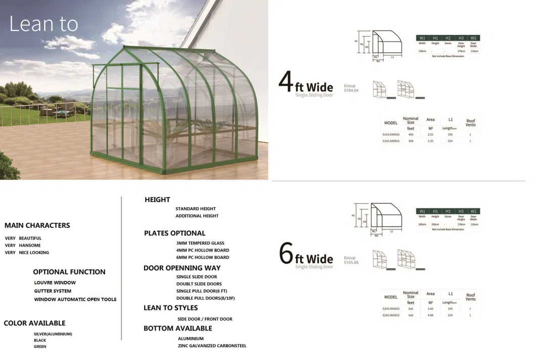 Aluminium Frame Walk-in Polycarbonate Greenhouse 6X4 6X6 6X8 8X6 8X16 and More Spec. for Garden