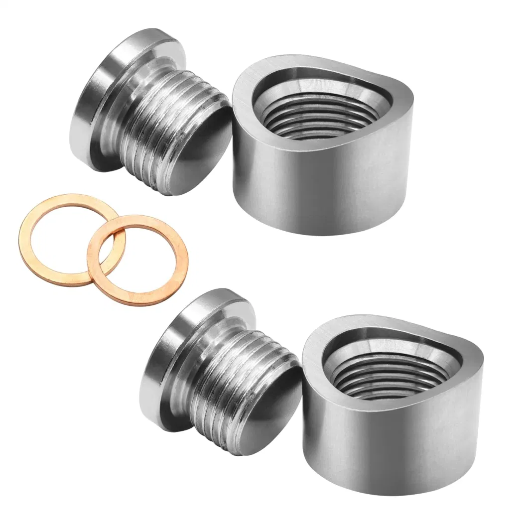 Stainless Steel Mounting Bungs and Plugs Adapter M18 X 1.5 Thread Notched Style Exhaust Weld in Bung with Gaskets