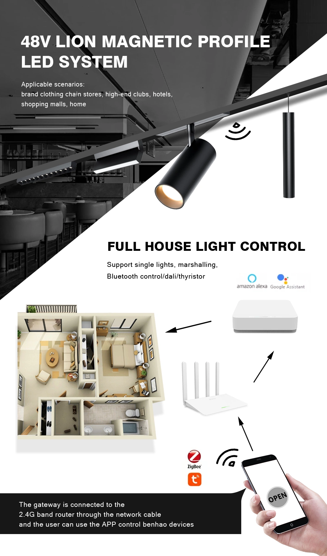 DC48V Smart Dimming Rail Spotlight Magnetic LED Track Light with Osram Chips