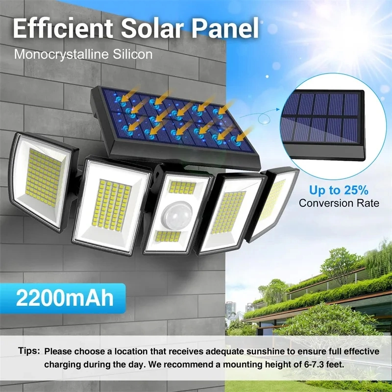 5 Head Solar Motion Detect Light for Home Outdoor