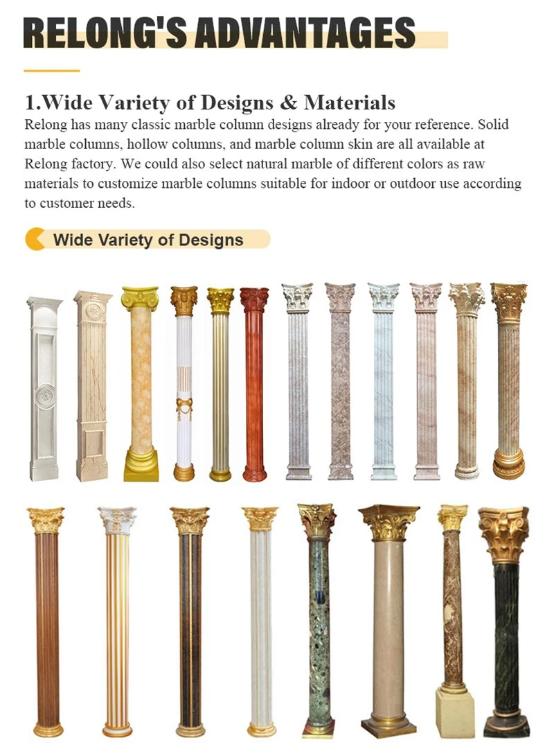 Classic Design Round Stone Pillars Hand Carved Natural Marble Roman Column