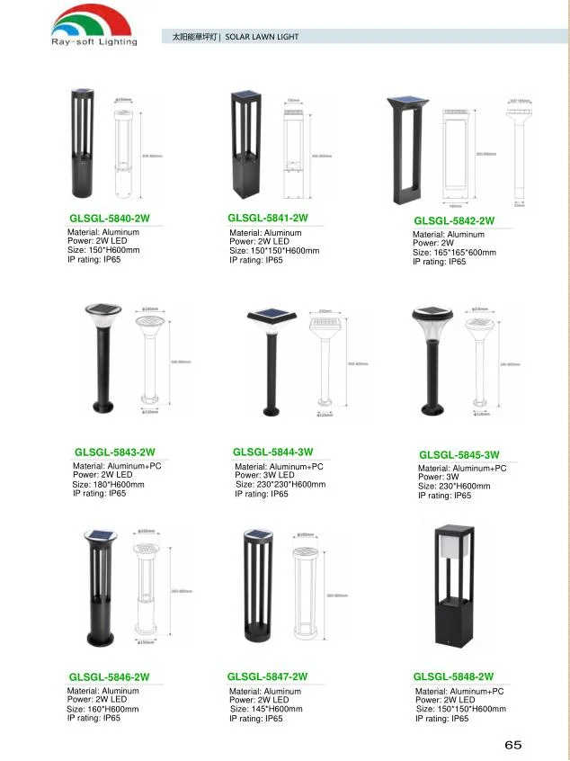 Square LED Solar Waterproof Landscape Aluminum Countyard Bollard Lawn Pillar Garden Light