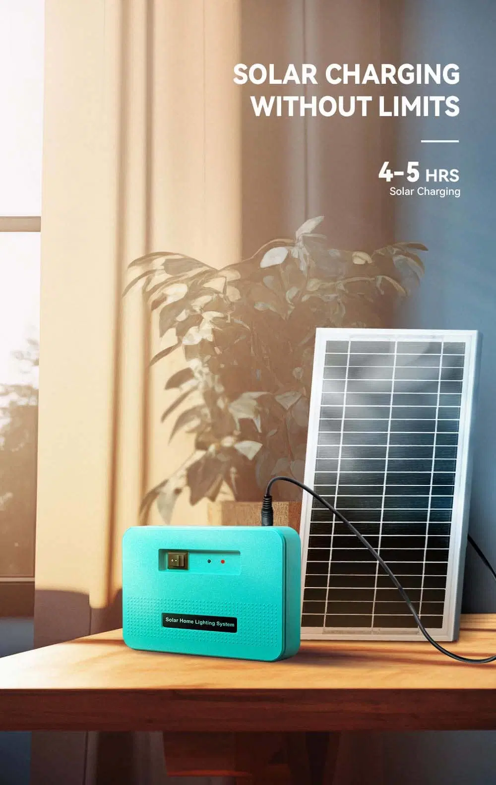 Portable Smart Residential Solar Hybrid Energy System for Home Office off-Grid Lithium Battery Power Storage with 4 LED Lights