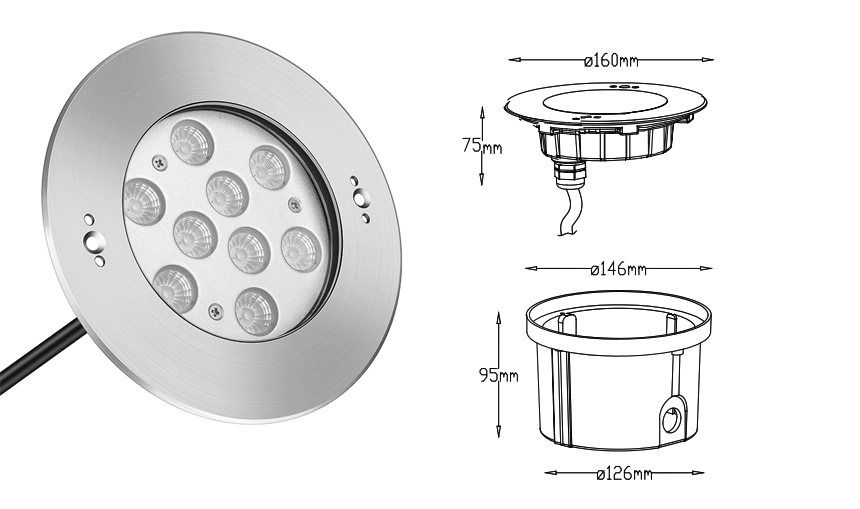 Ultra-Thin IP68 Waterproof LED Underwater Swimming Pool Light Round Stainless Steel Fountain Lamp Garden Pond Landscape Decorative in-Ground Underground Light