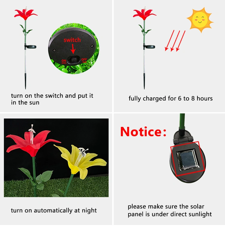 Outdoor IP65 Waterproof Decorative LED Lily Garden Lamp Solar Flower Lights for Walkway Wedding Party Yard Patio Pathway