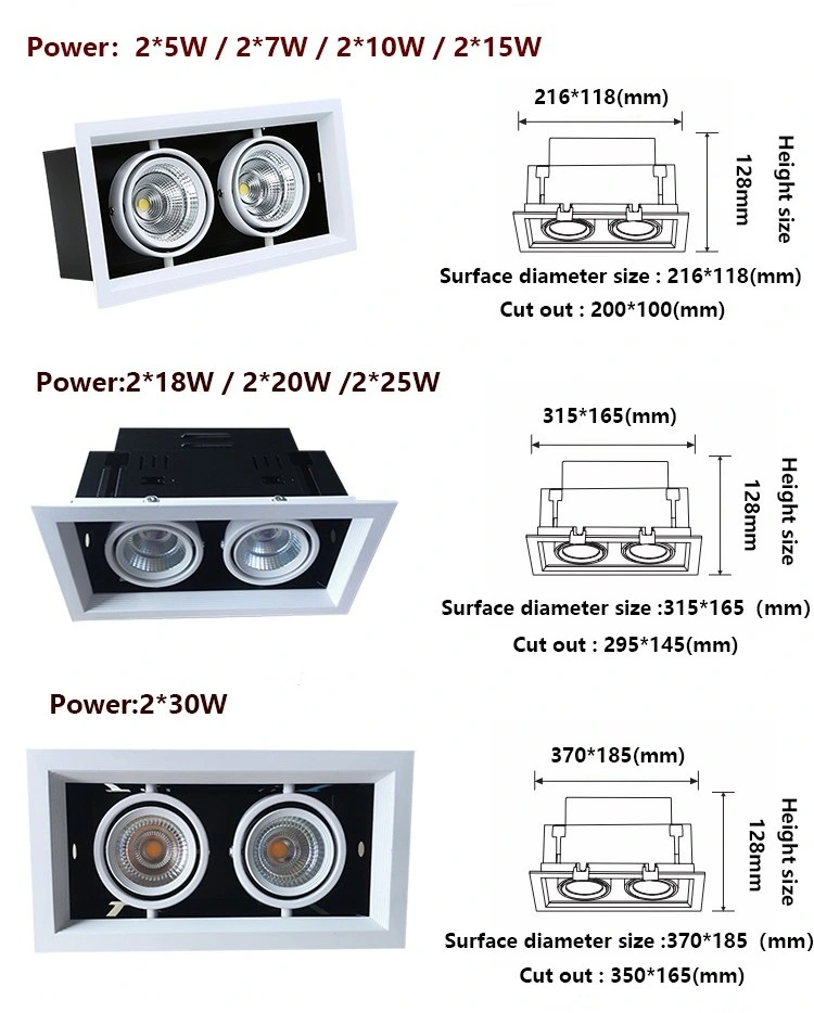 LED Grille Light Double LED Downlight Fixtures MR16 Fitting Recessed GU10 Bulb Replaceable Downlights