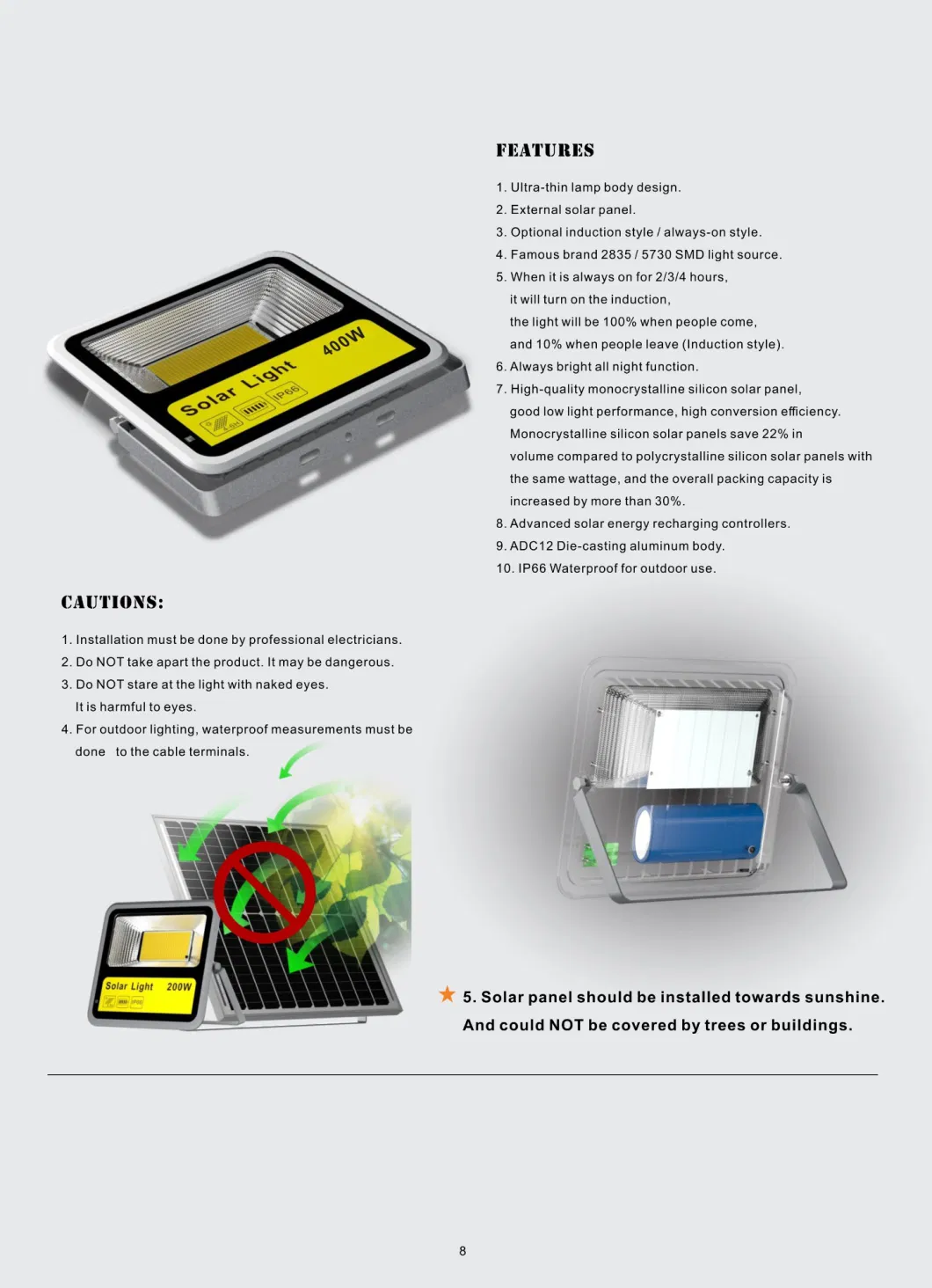 Energy Saving IP65 Spot Stadium LED Solar Flood Light