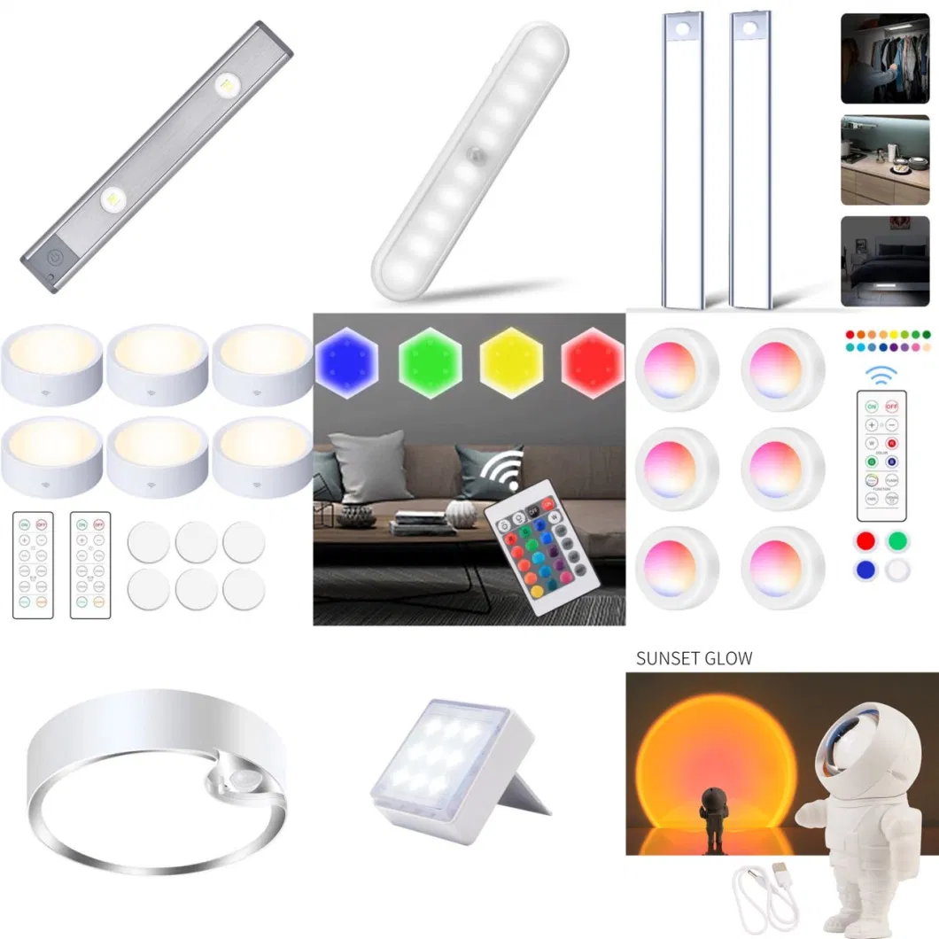 Dual Head RGB LED Indoor Decorative Wall Lighting Home Colorful Remote Control Battery Spot Lamp Adjustable Degree LED Cabinet Light with 3m Sticker