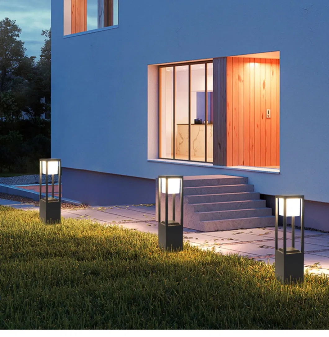 Square LED Solar Waterproof Landscape Aluminum Countyard Bollard Lawn Pillar Garden Light