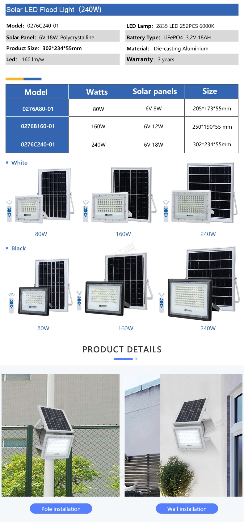 Alltop High Power Landscape Stadium Waterproof IP65 SMD 80W 160W 240W Outdoor LED Solar Flood Lights