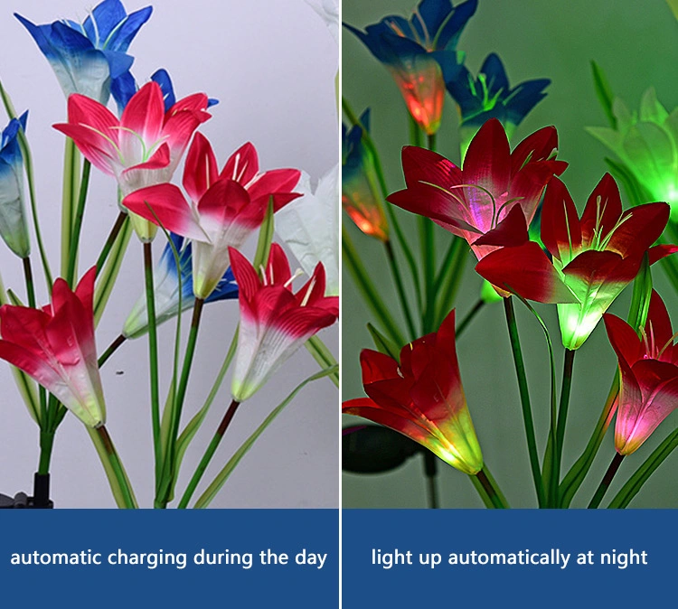 Outdoor IP65 Waterproof Decorative LED Lily Garden Lamp Solar Flower Lights for Walkway Wedding Party Yard Patio Pathway