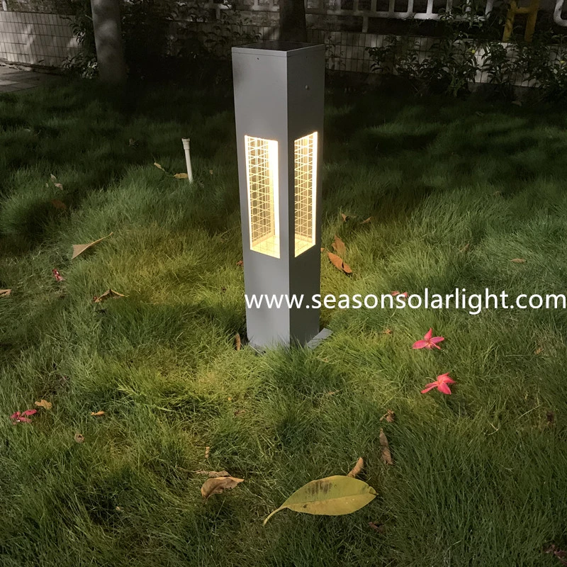 Modern Square Standing Solar Lighting LED Bollard Light with Solar Panel System &amp; Luz LED