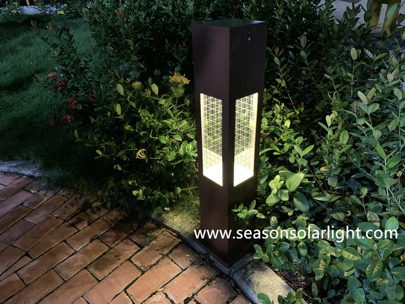 Modern Square Standing Solar Lighting LED Bollard Light with Solar Panel System &amp; Luz LED