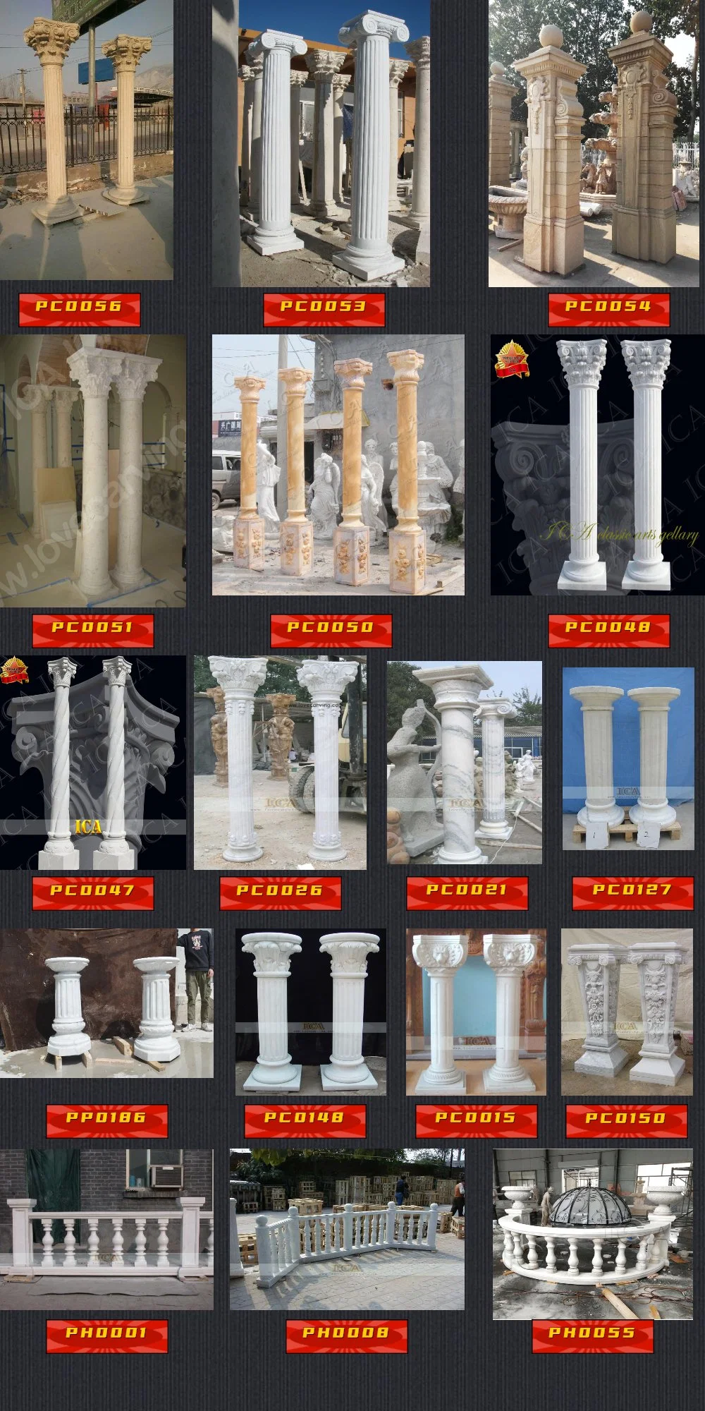 Classic Design Marble Hand Carved Garden Stone Column for Sale