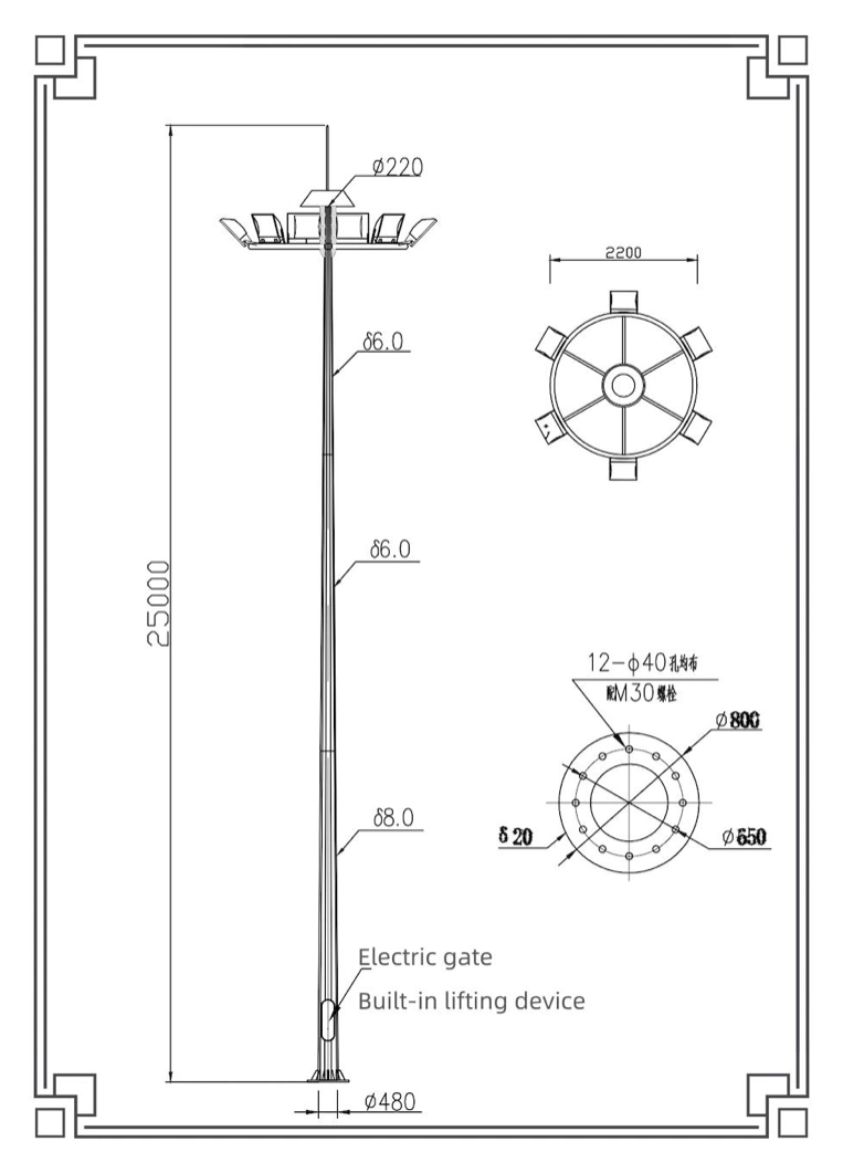 Outdoor High Mast Sport Light Pole 30m Solar Stadium Light