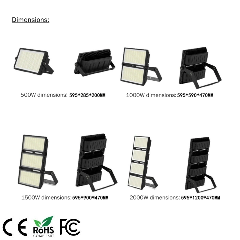 140lm/W SMD3030 Ra80 High Mast 1500 Watts Luminaire T35 LED Stadium Flood Light 1500W