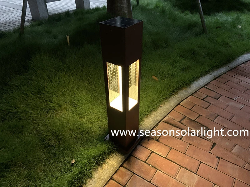 Modern Square Standing Solar Lighting LED Bollard Light with Solar Panel System &amp; Luz LED