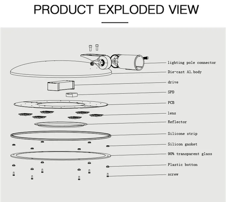 Integrated Street Lamp Pole Lawn UFO Post Top 50W 100W 120W LED Garden Light