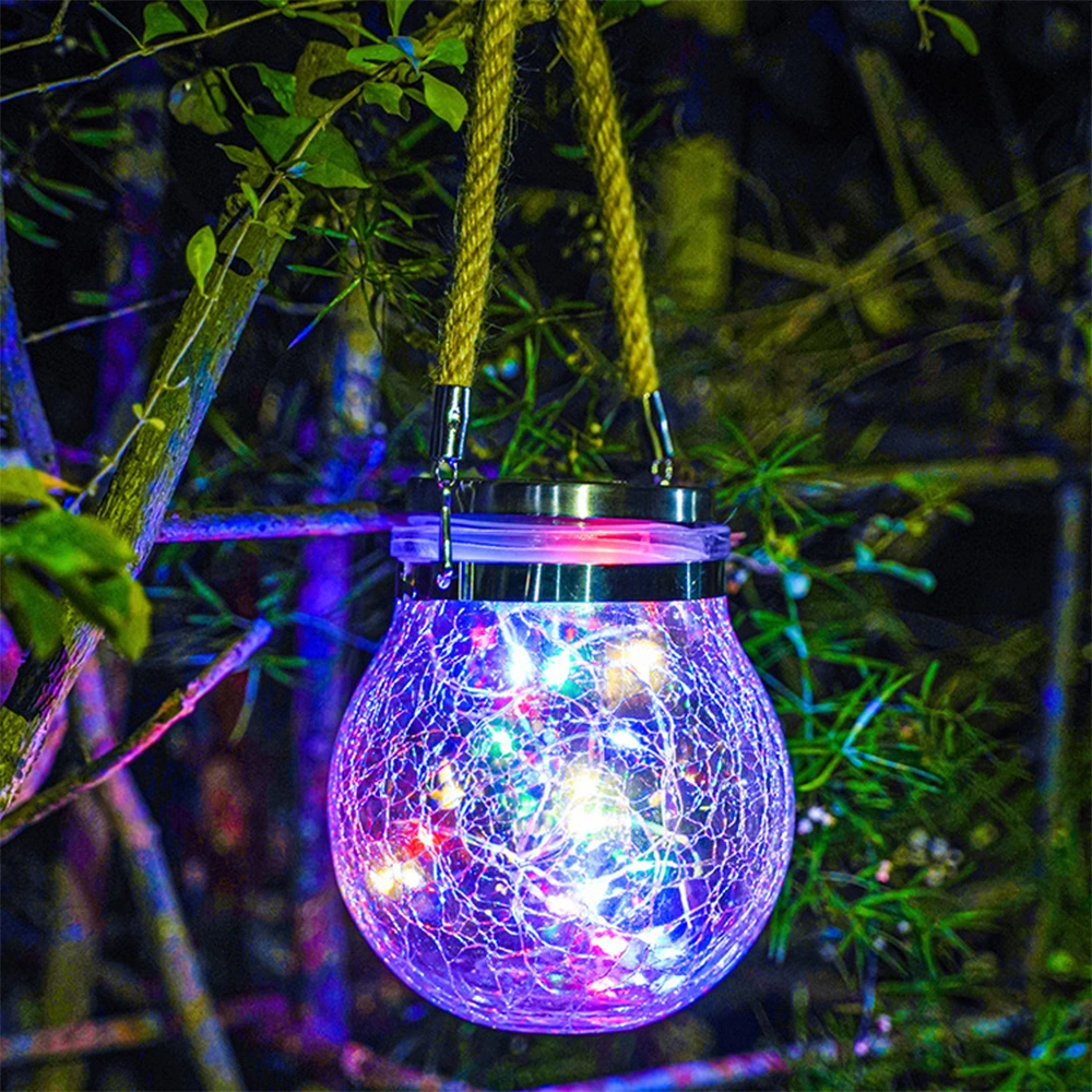 Balcony Layout Decor Christmas Ball Glass Jar Crack Solar Light Outdoor LED Garden Hanging Lamp Wish Waterproof Night Lights