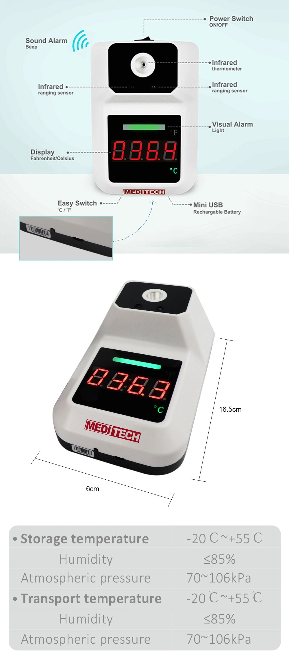 CE Approved Wall Hanging Infrared Thermometer for Hospitals and Public Places