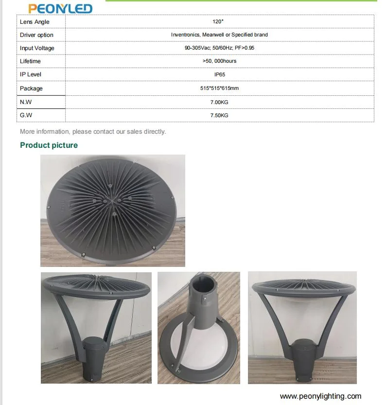 European Style Easy Installation Aluminium Top Post Round Park Light Outdoor LED Garden Light