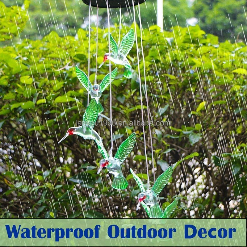 Outdoor Decorative Festive Atmosphere Lights Landscape Lights Red Bird Hanging LED Solar Wind Chime Lights