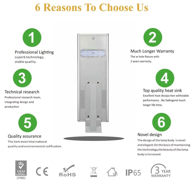 High Power Aluminium Induction Lithium LiFePO4 Battery Mono-Crystalline Solar Street Lighting All in One