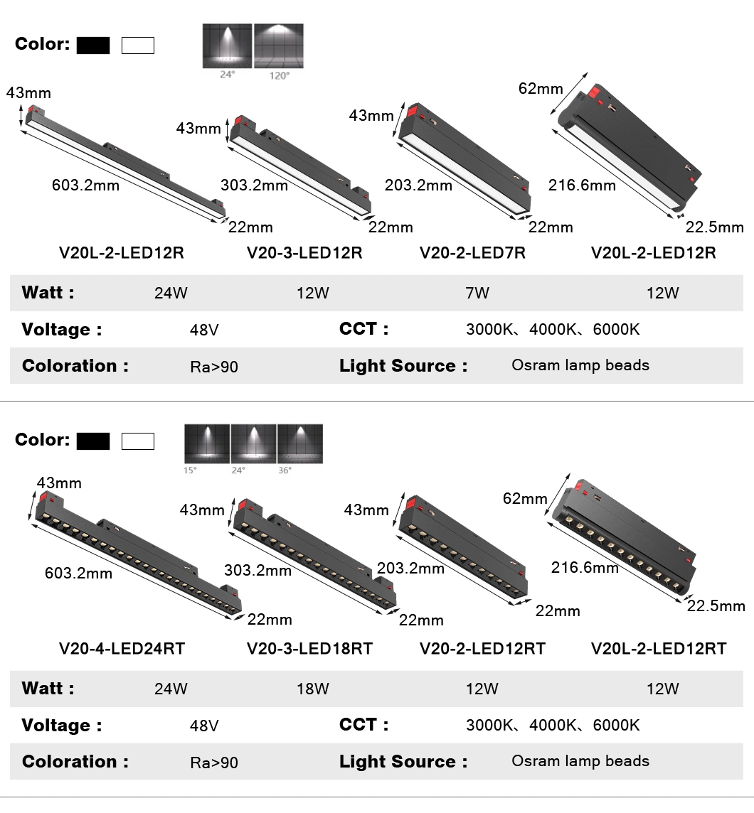 DC48V Smart Dimming Rail Spotlight Magnetic LED Track Light with Osram Chips