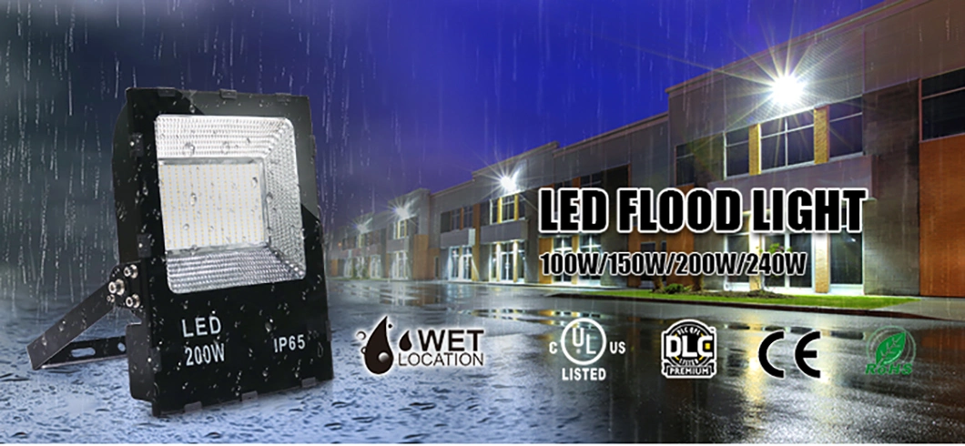 Dlc High Quality IP65 Waterproof LED Flood Lights 150W 200W for Dlc Listed LED Slim Flood Lighting for Sports Stadium