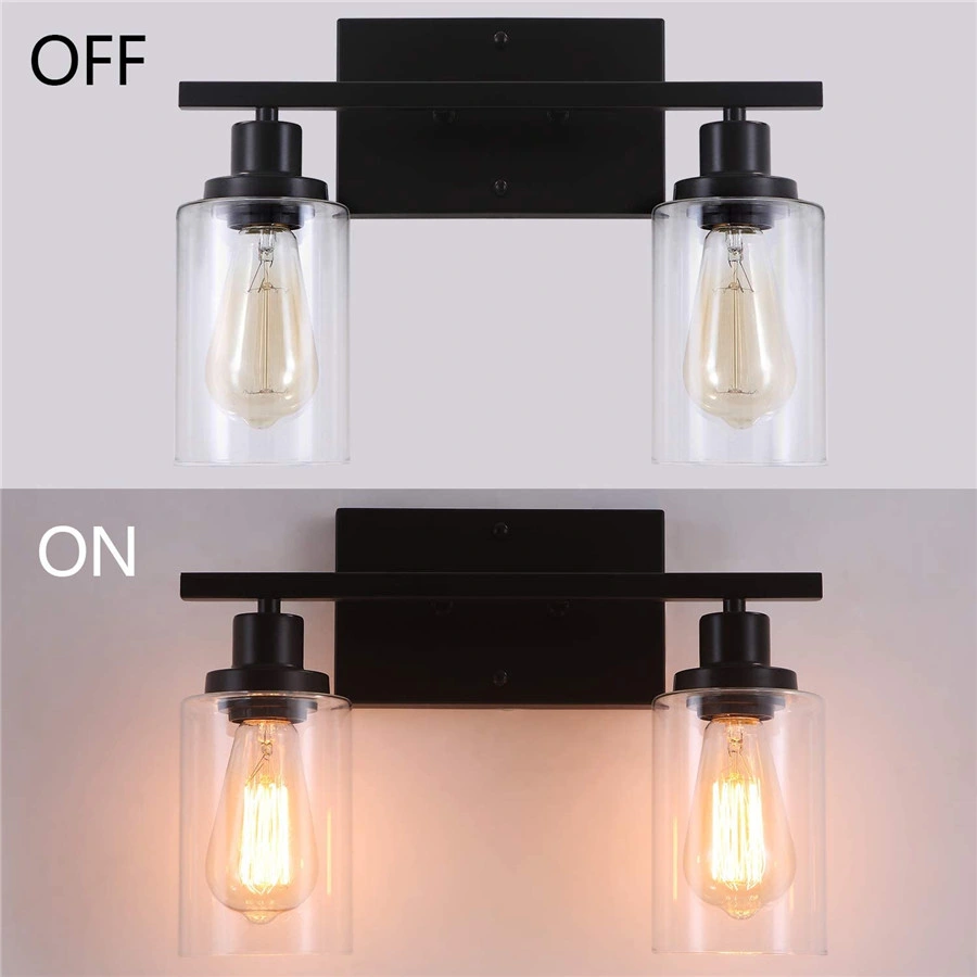 Modern Black 3-Light Bathroom Light Fixtures Vanity Glass Wall Lamp