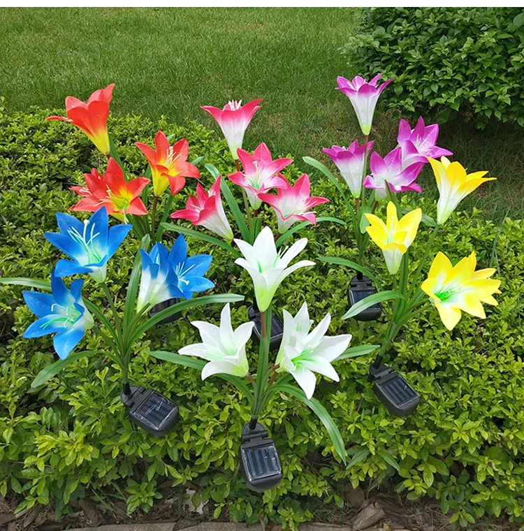 Outdoor IP65 Waterproof Decorative LED Lily Garden Lamp Solar Flower Lights for Walkway Wedding Party Yard Patio Pathway