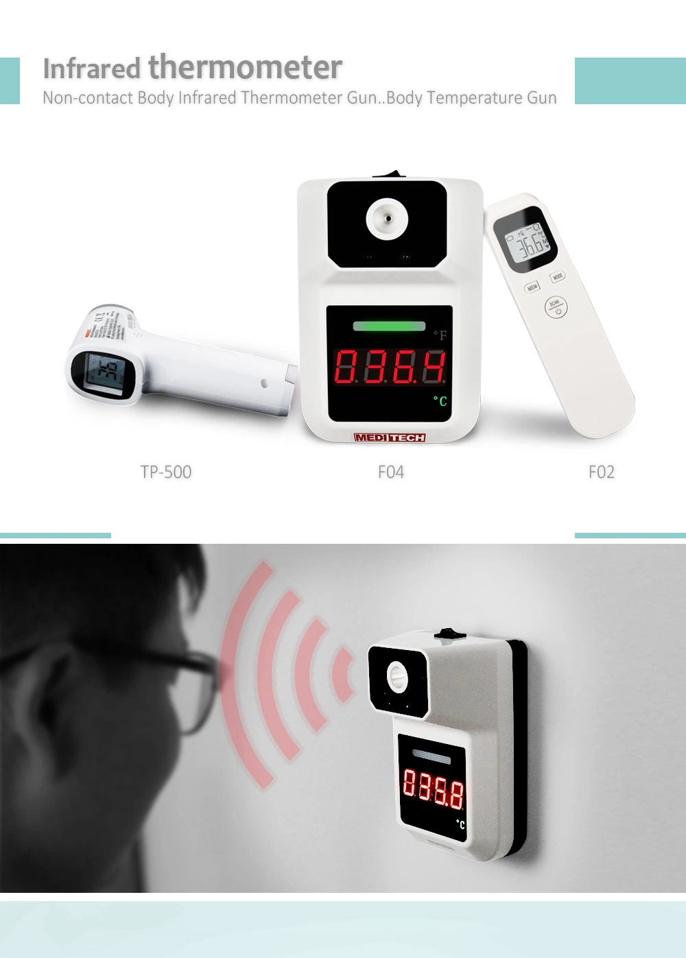 CE Approved Wall Hanging Infrared Thermometer for Hospitals and Public Places