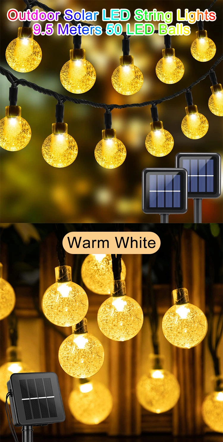 Outdoor Waterproof Crystal Globe Lights Solar String Light with 8 Lighting Modes