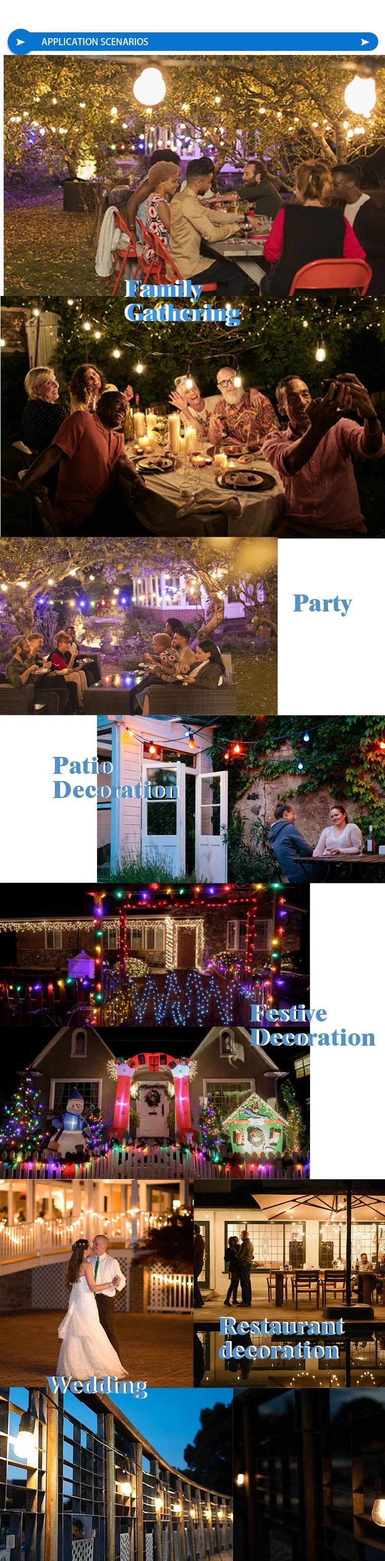 Christmas Festoon Outdoor Garden Patio Festival Decor Retro Edison Filament S14 Globe LED Bulb String Lights